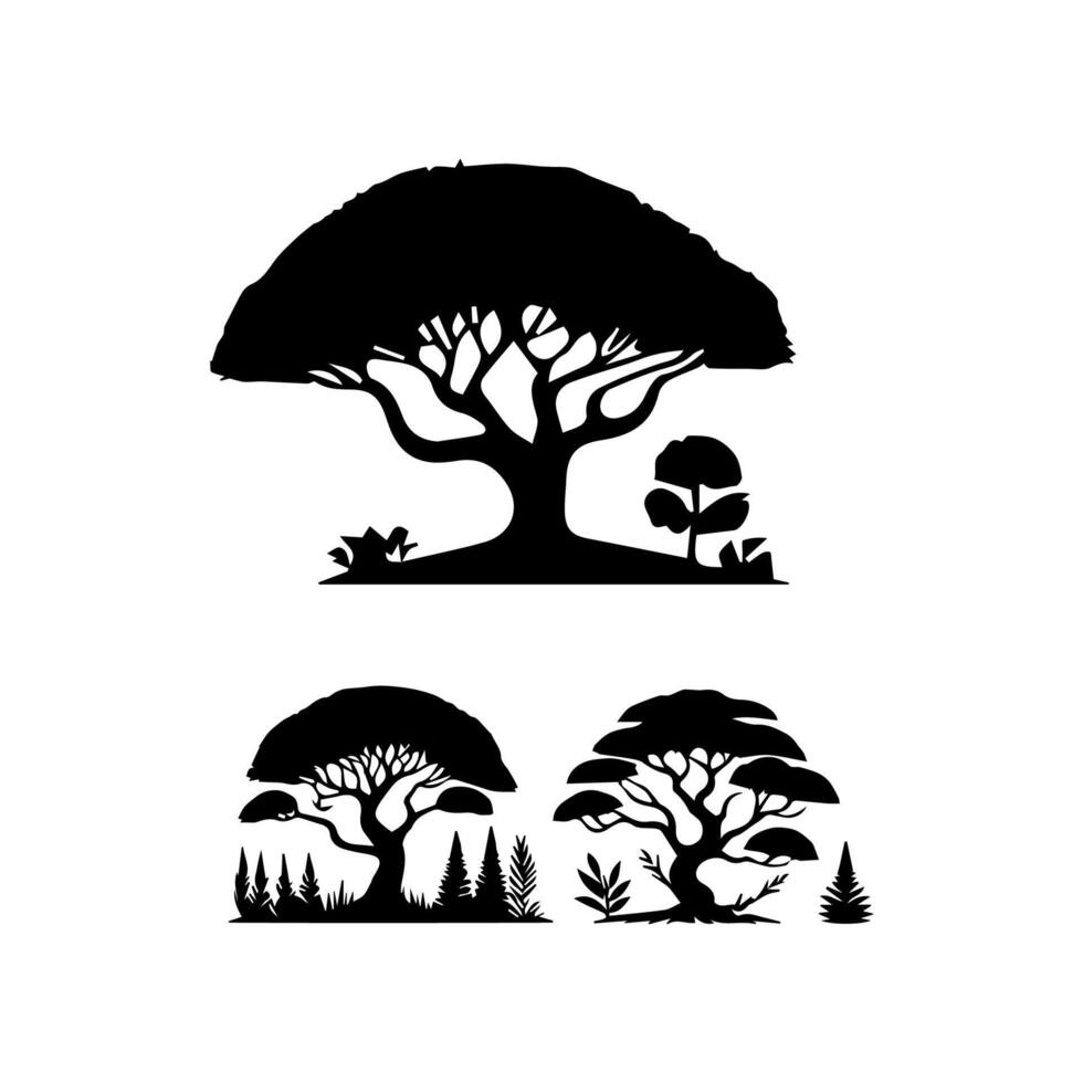 silhouette tree line drawing, elements symbol for architecture and landscape design vector