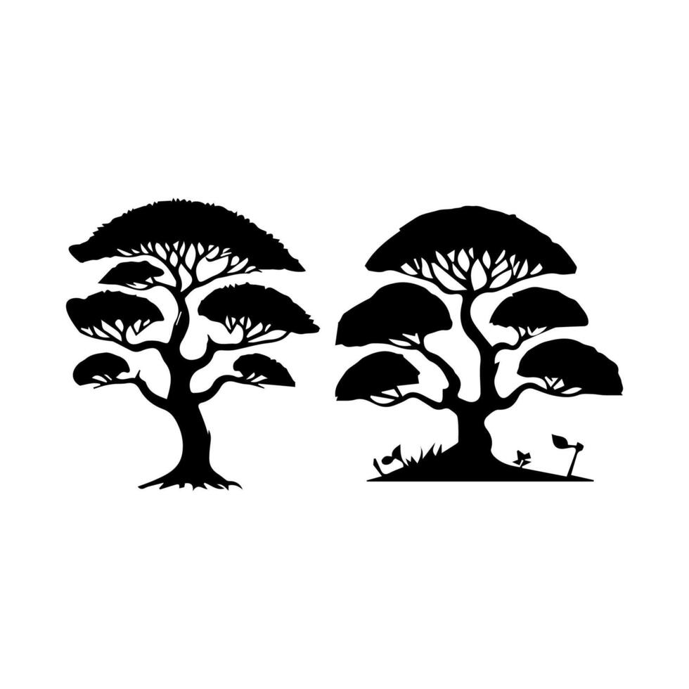 silhouette tree line drawing, elements symbol for architecture and landscape design vector