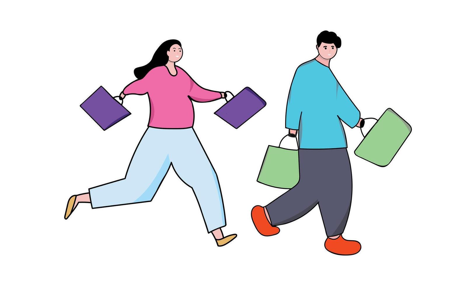 People Rushing with Shopping Bags.Happy Shoppers Running for Discounts vector
