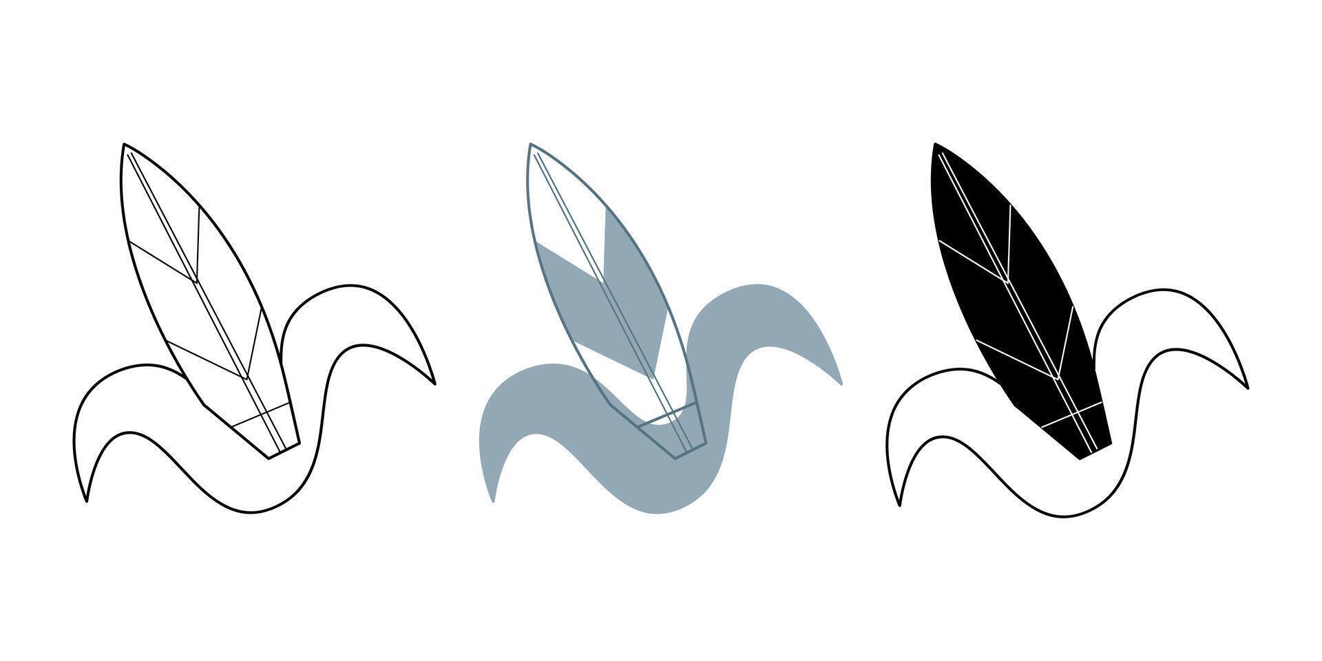 Set with surfboards on a wave. Doodle clip art for your projects. vector