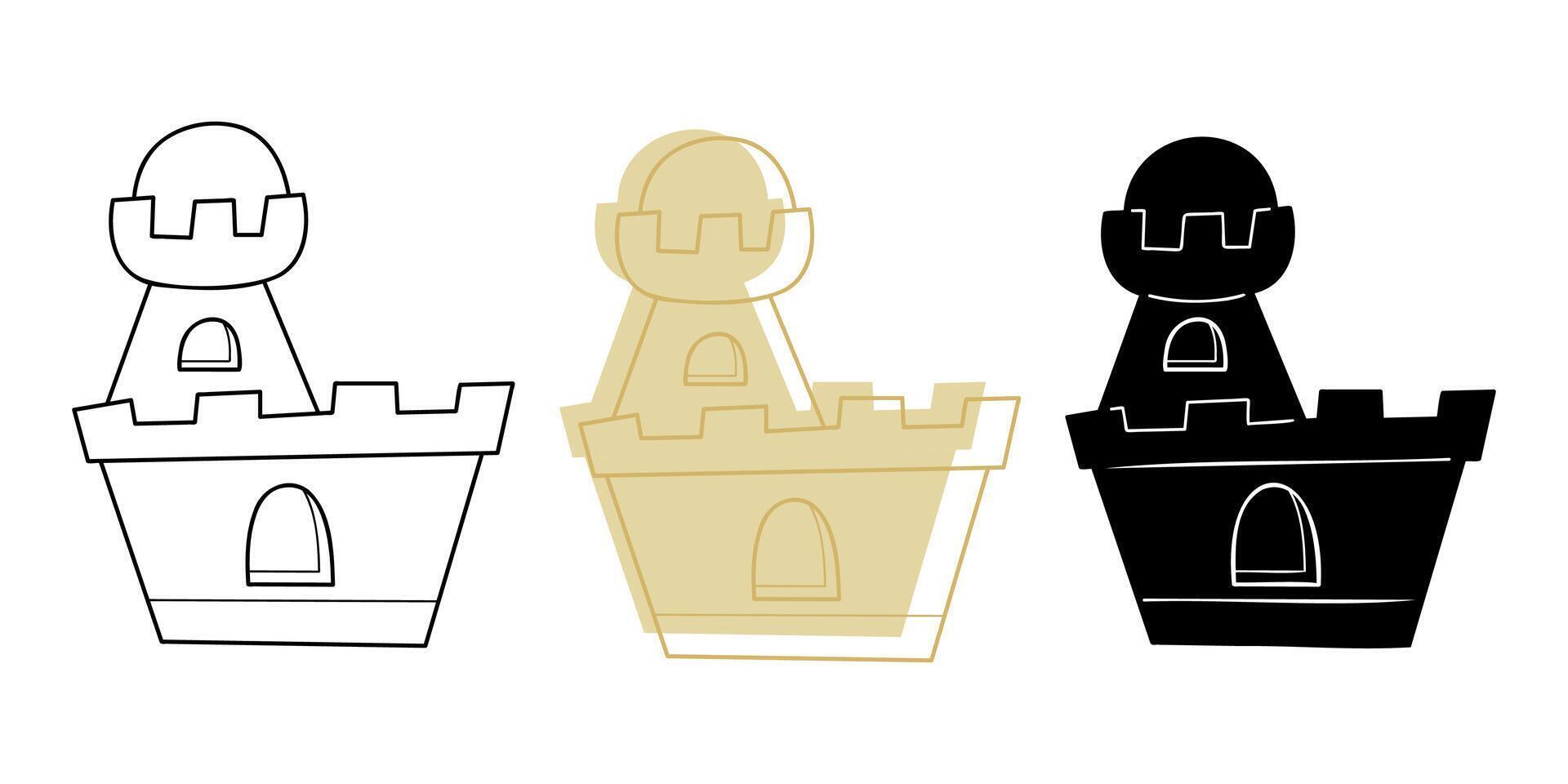 Doodle sand castle in different colors. Clip art for your projects. vector