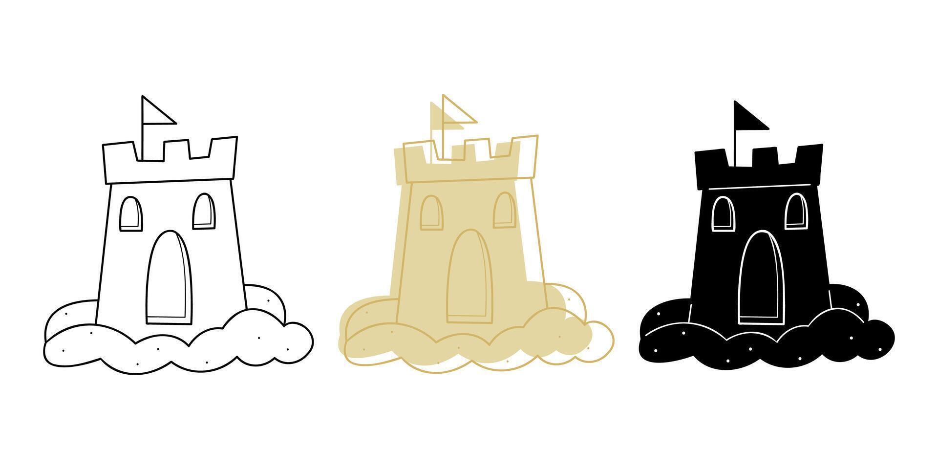 One sand castle in different colors. Doodle clip art for your projects. vector