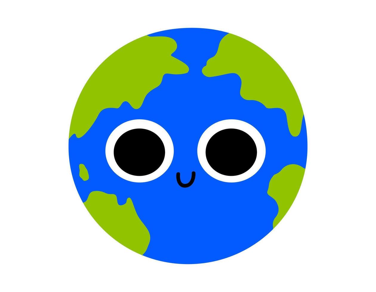 Hand drawn cute cartoon illustration planet Earth smiling face character. Flat Earth day, environment mascot sticker doodle style. Ecology sticker, icon. Education or nature science. Isolated. vector