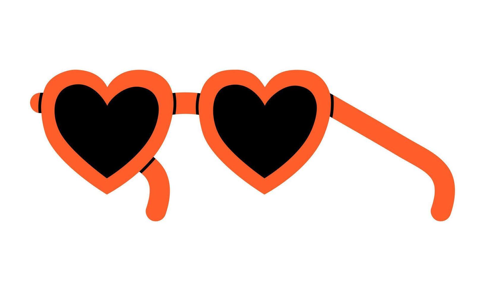 Hand drawn cute cartoon illustration of heart shaped glasses. Flat first sight love in colored doodle style. Rose-colored vision icon. Valentine's Day print. Romantic feelings. Isolated. vector
