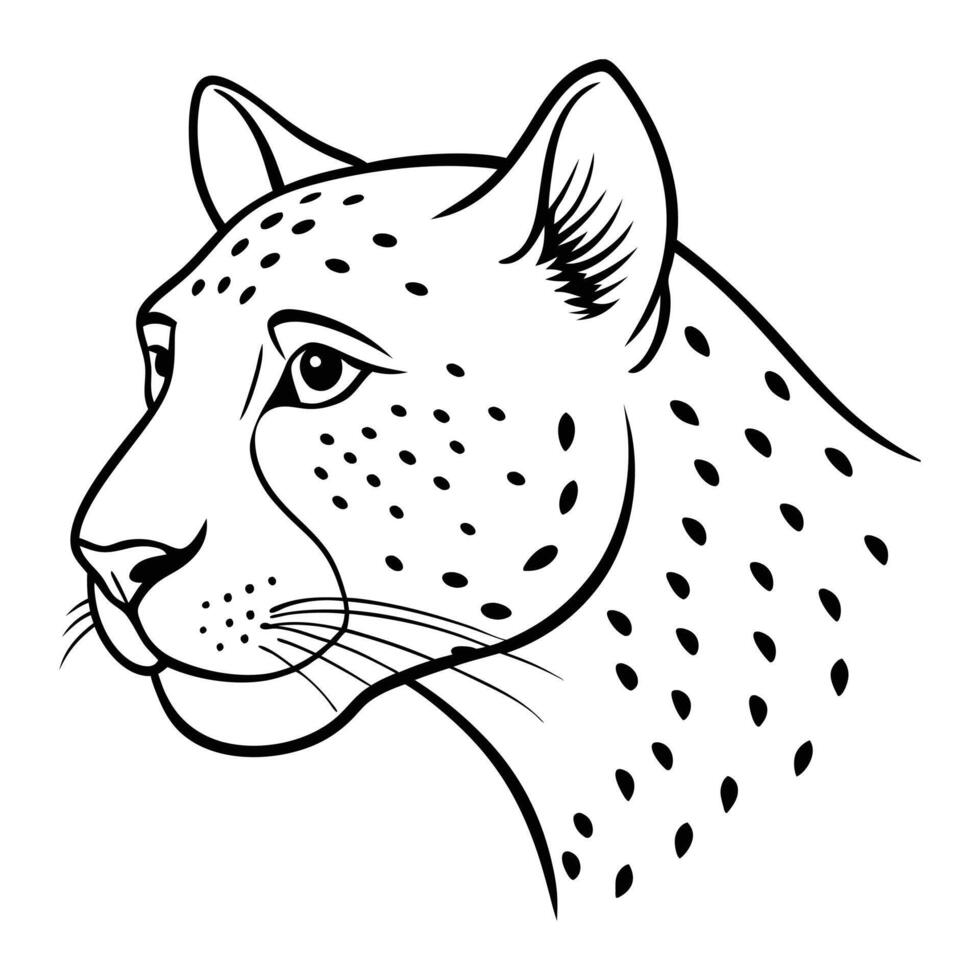 A Cheetah head side view line art illustration vector