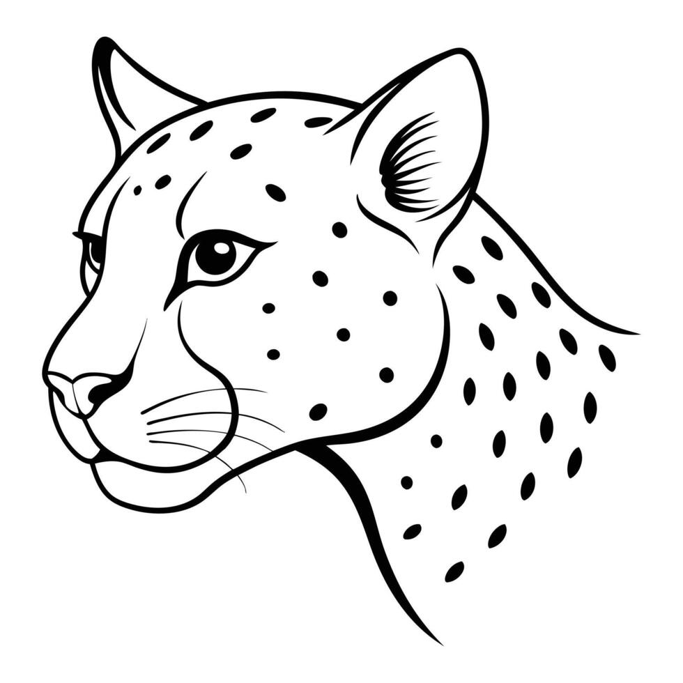 A Cheetah head side view line art illustration vector