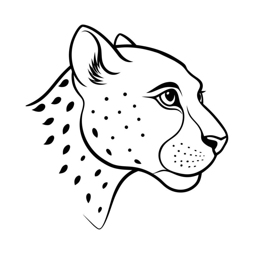 A Cheetah head side view line art illustration vector