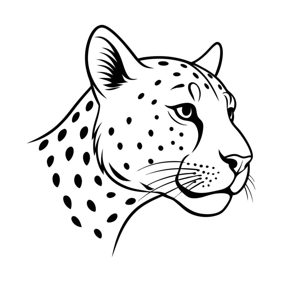 A Cheetah head side view line art illustration vector