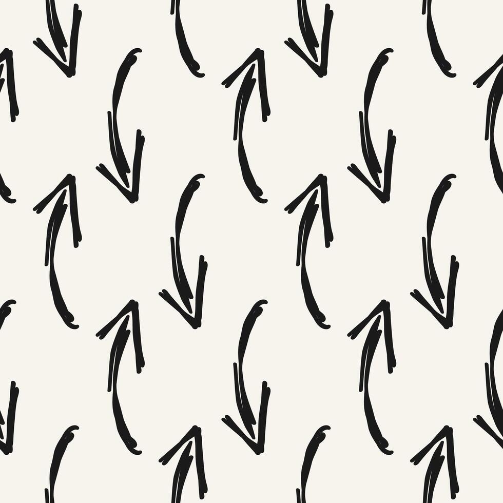 Bold geometric seamless pattern with hand drawn black arrows. Sketch with grunge texture. Scribble style. vector