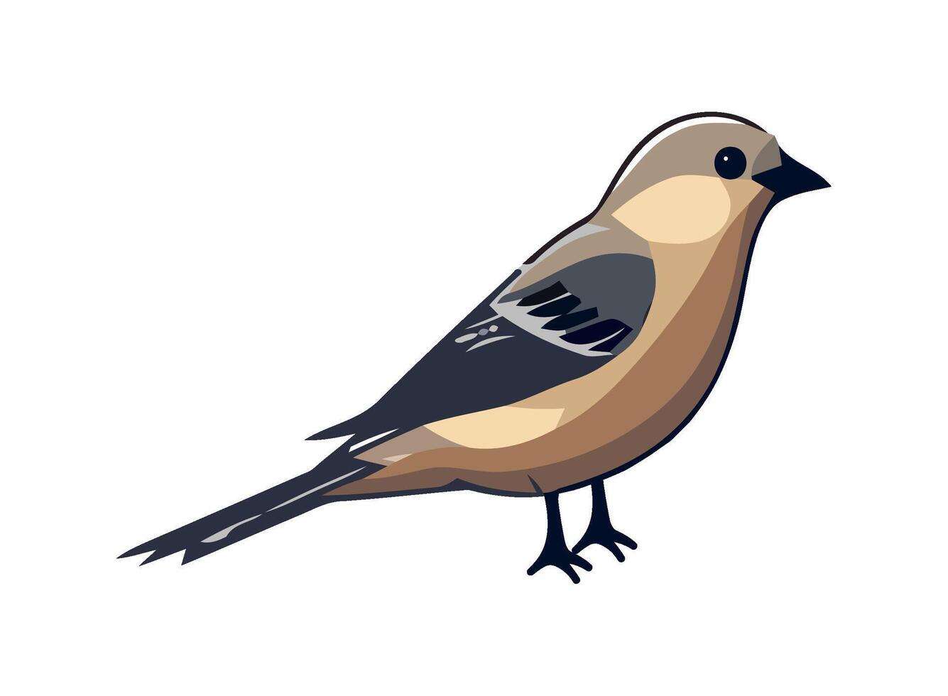 Cute finch perching on branch, yellow feathers icon vector