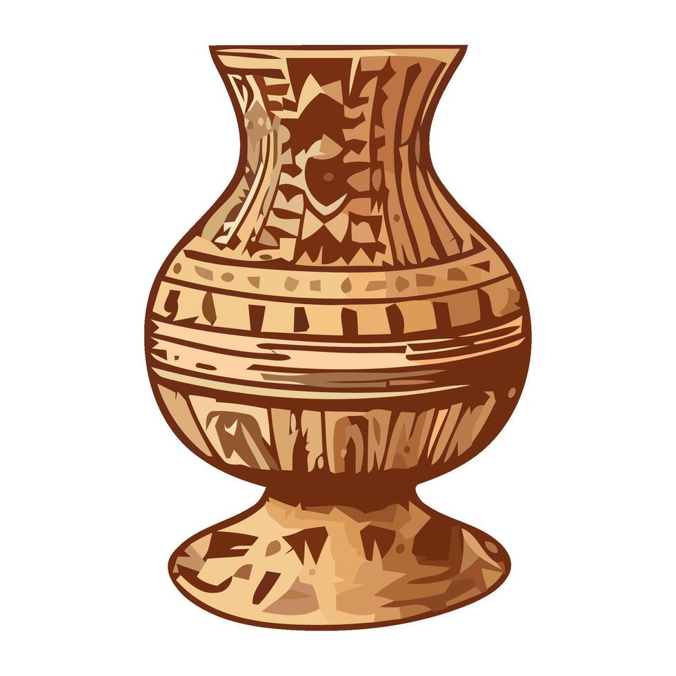 Ancient pottery vase with ornate flower design icon isolated vector