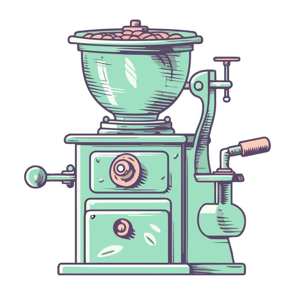 Oldfashioned coffee maker machinery, isolated metal appliance vector
