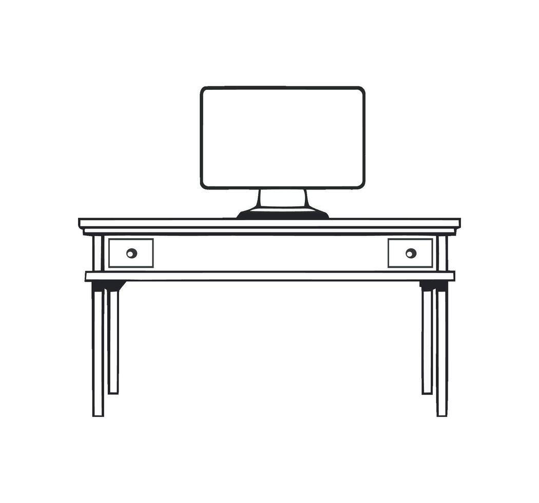 Modern office computer monitor on desk icon isolated vector