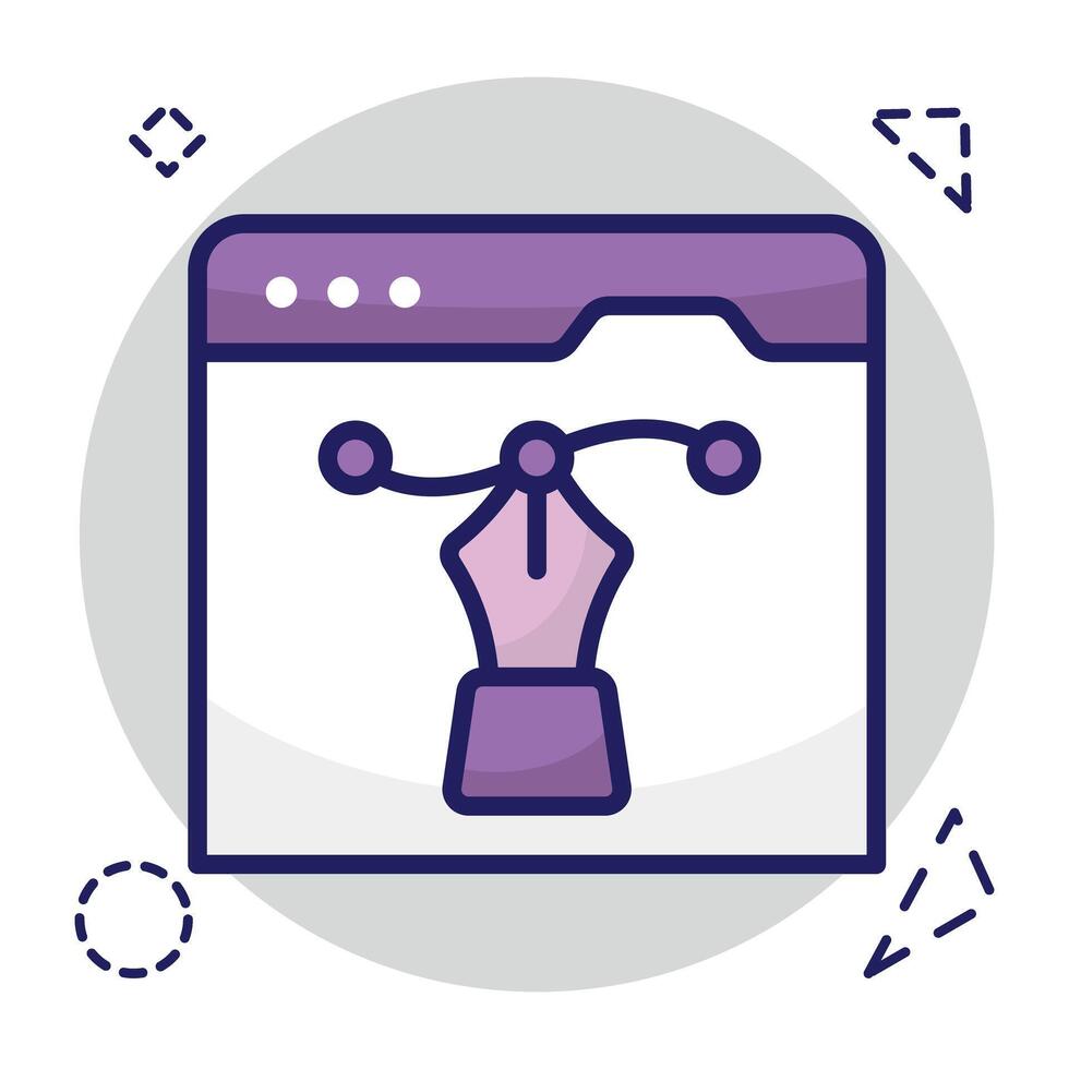 Pen with nodes on web page, bezier tool icon vector