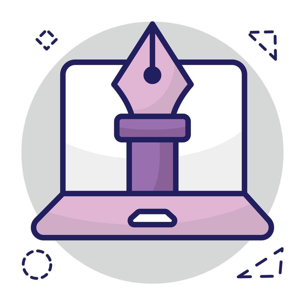 Pen with nodes on web page, bezier tool icon vector