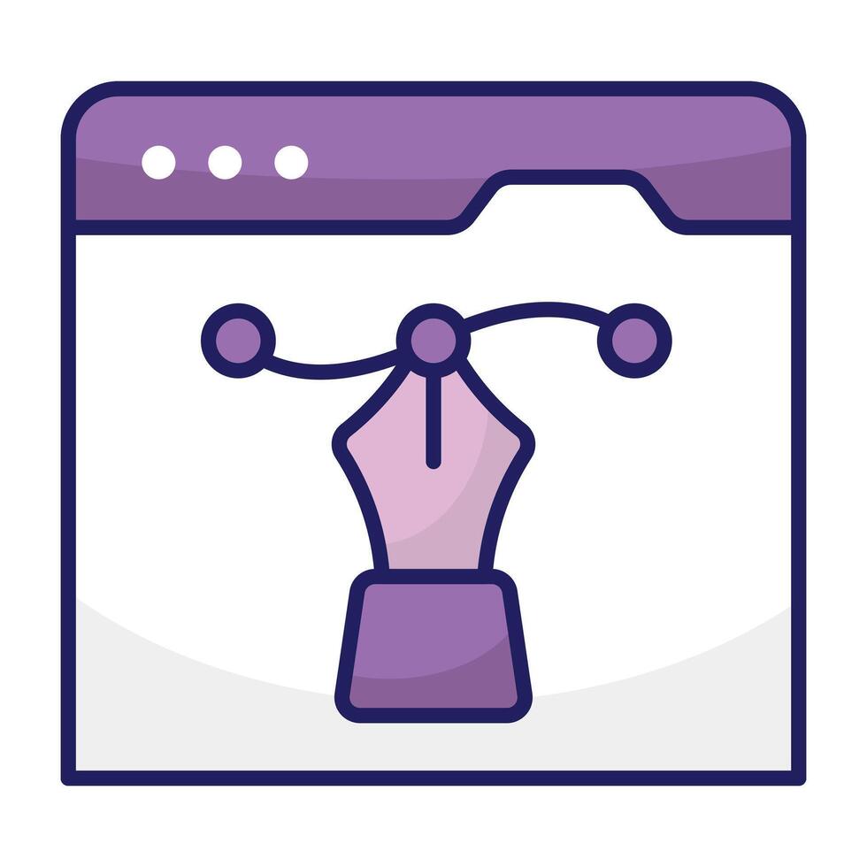 Pen with nodes on web page, bezier tool icon vector