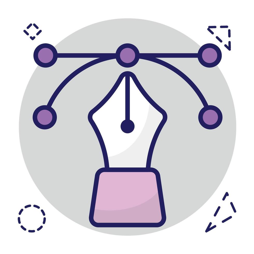 Pen with nodes on web page, bezier tool icon vector