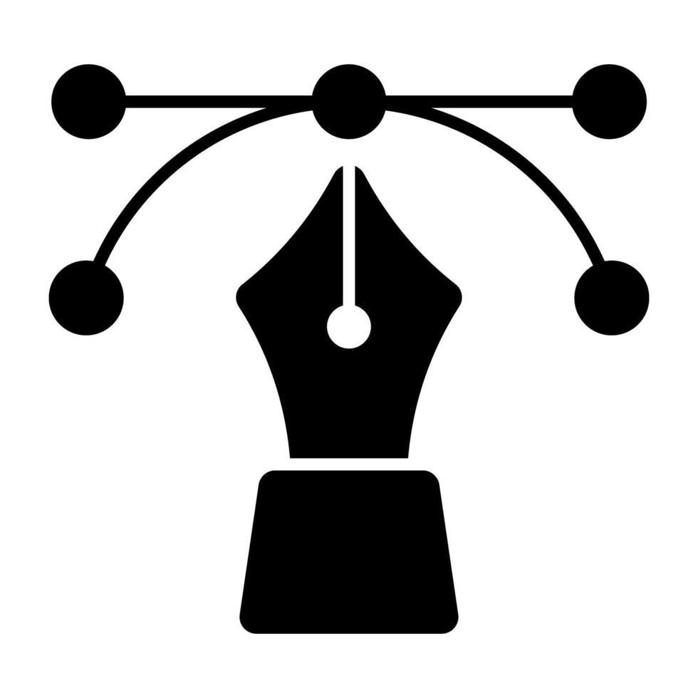 Pen with nodes on web page, bezier tool icon vector