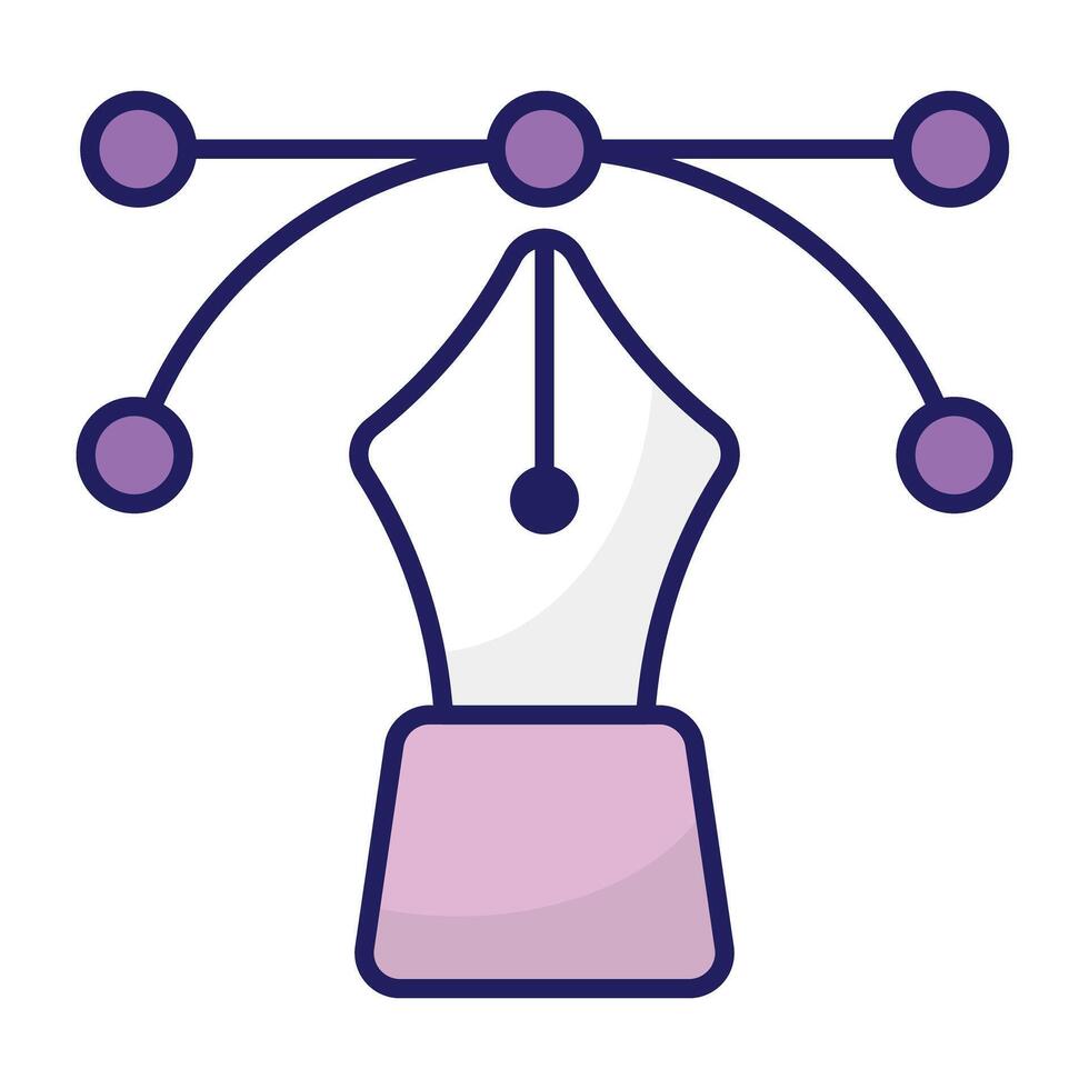 Pen with nodes on web page, bezier tool icon vector