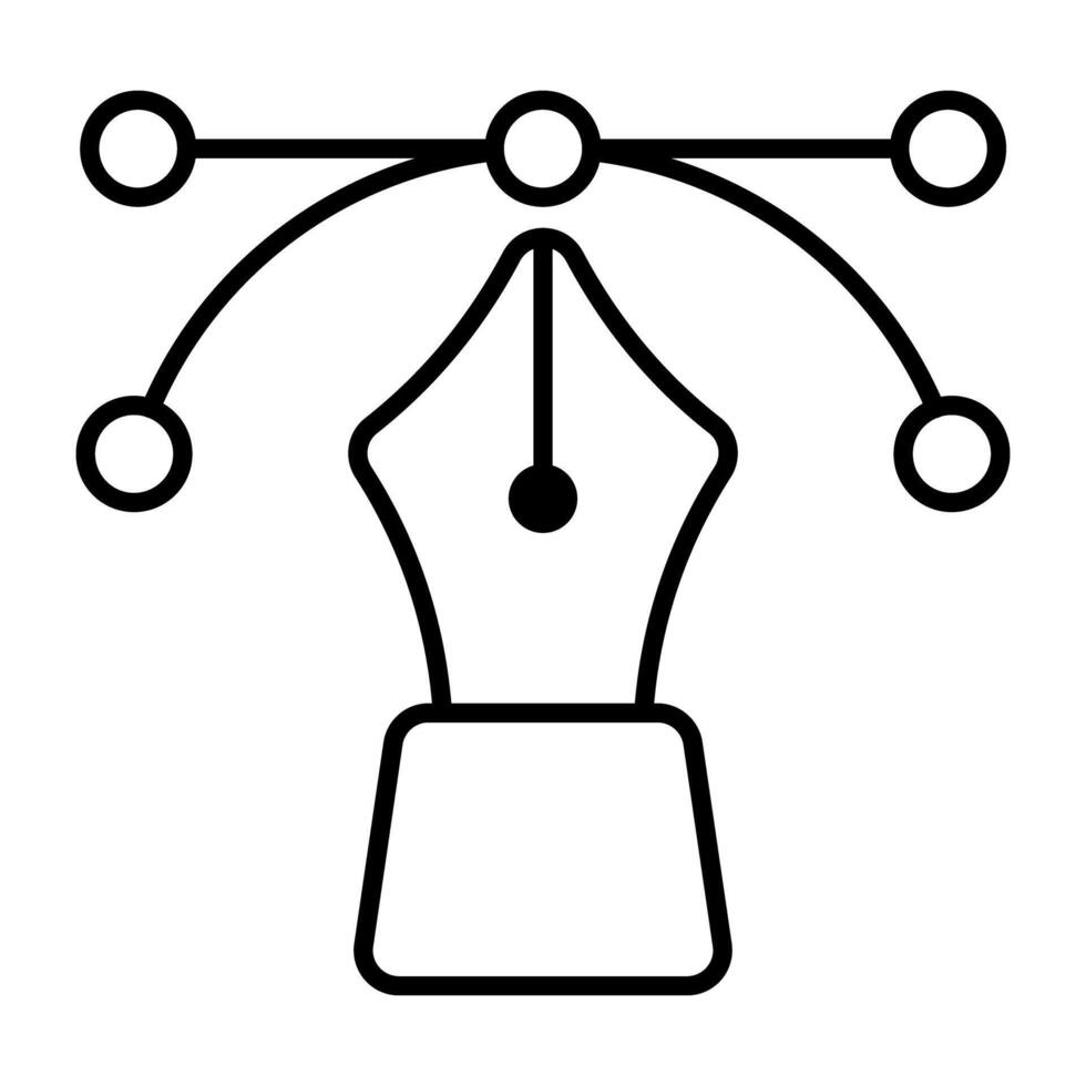 Pen with nodes on web page, bezier tool icon vector