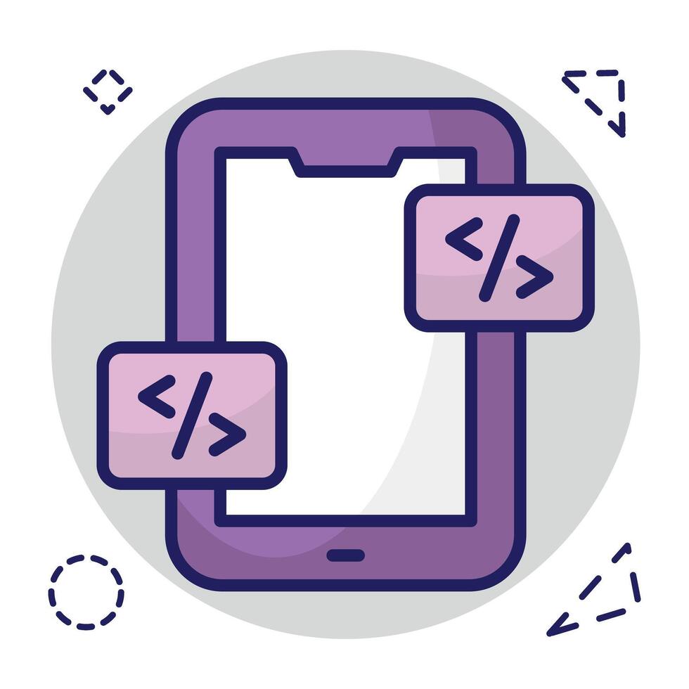 Conceptual flat design icon of mobile coding vector