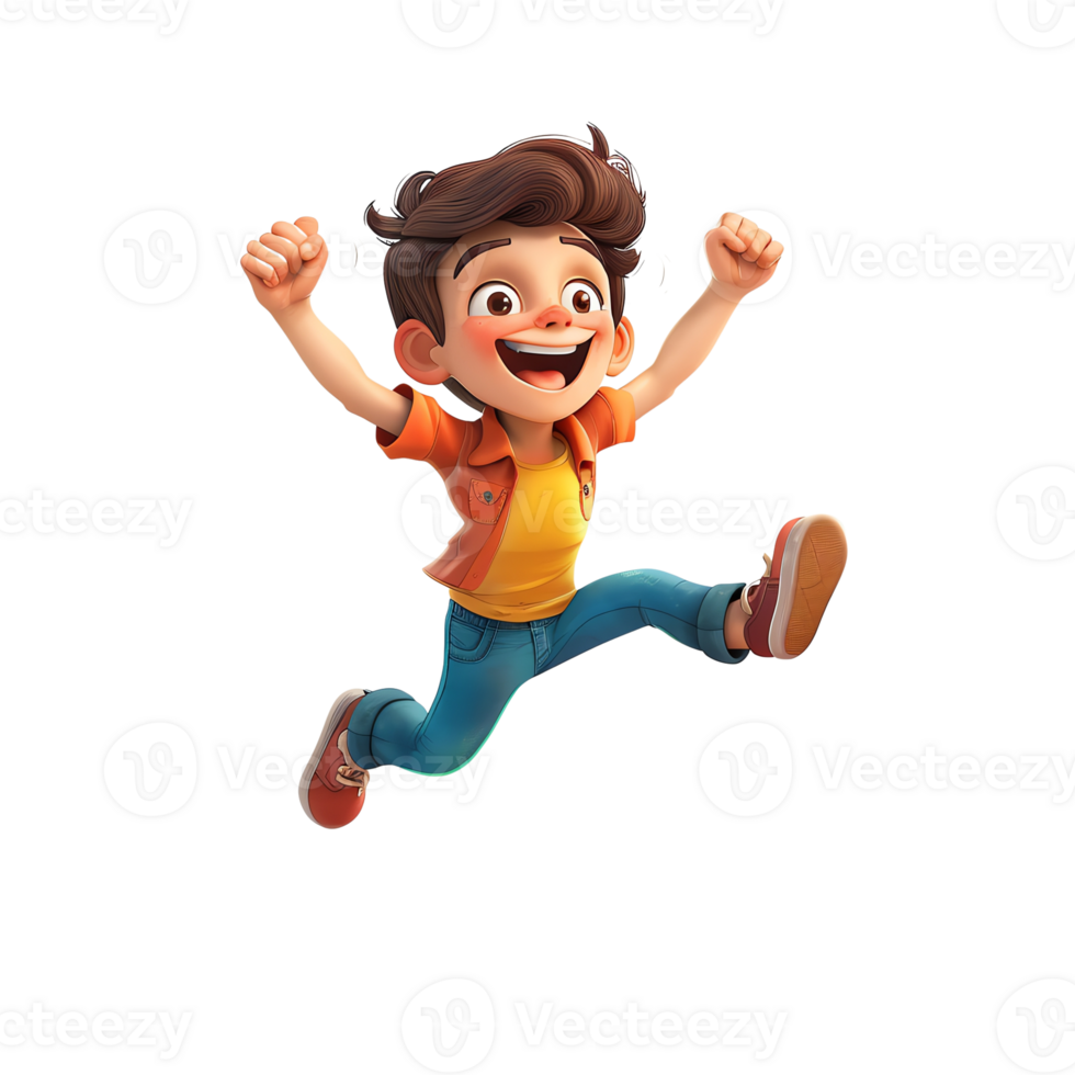 Cheerful young boy jumping in excitement. png