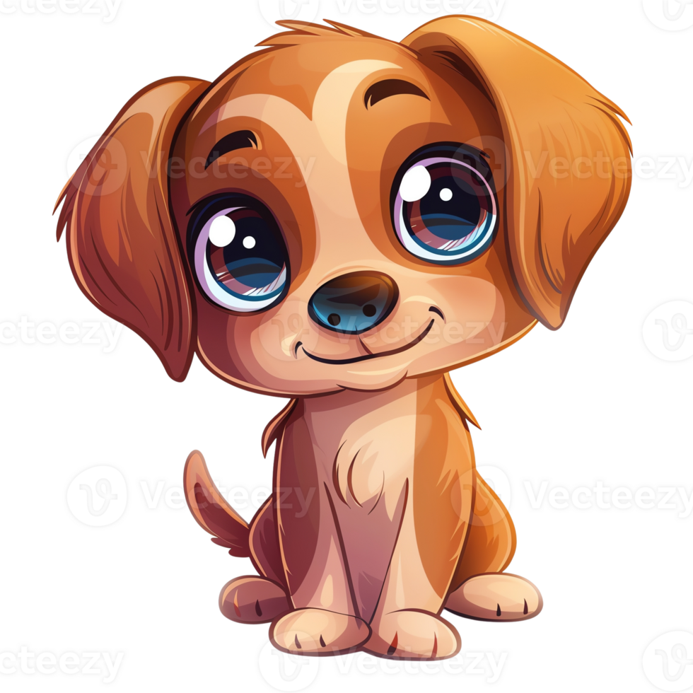 Adorable cartoon puppy with big, expressive eyes and a cute smile. png