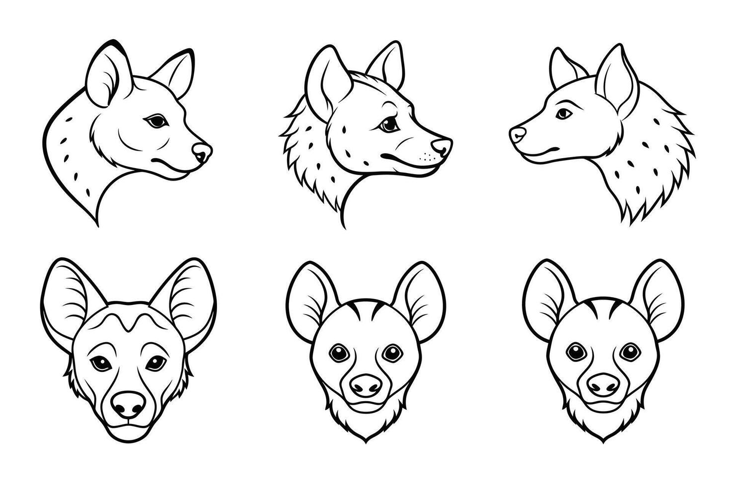 Detailed hyena head line art bundle for prints and digital projects, perfect for all uses. vector