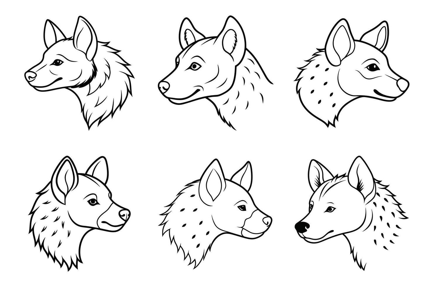 Detailed hyena head line art bundle for prints and digital projects, perfect for all uses. vector