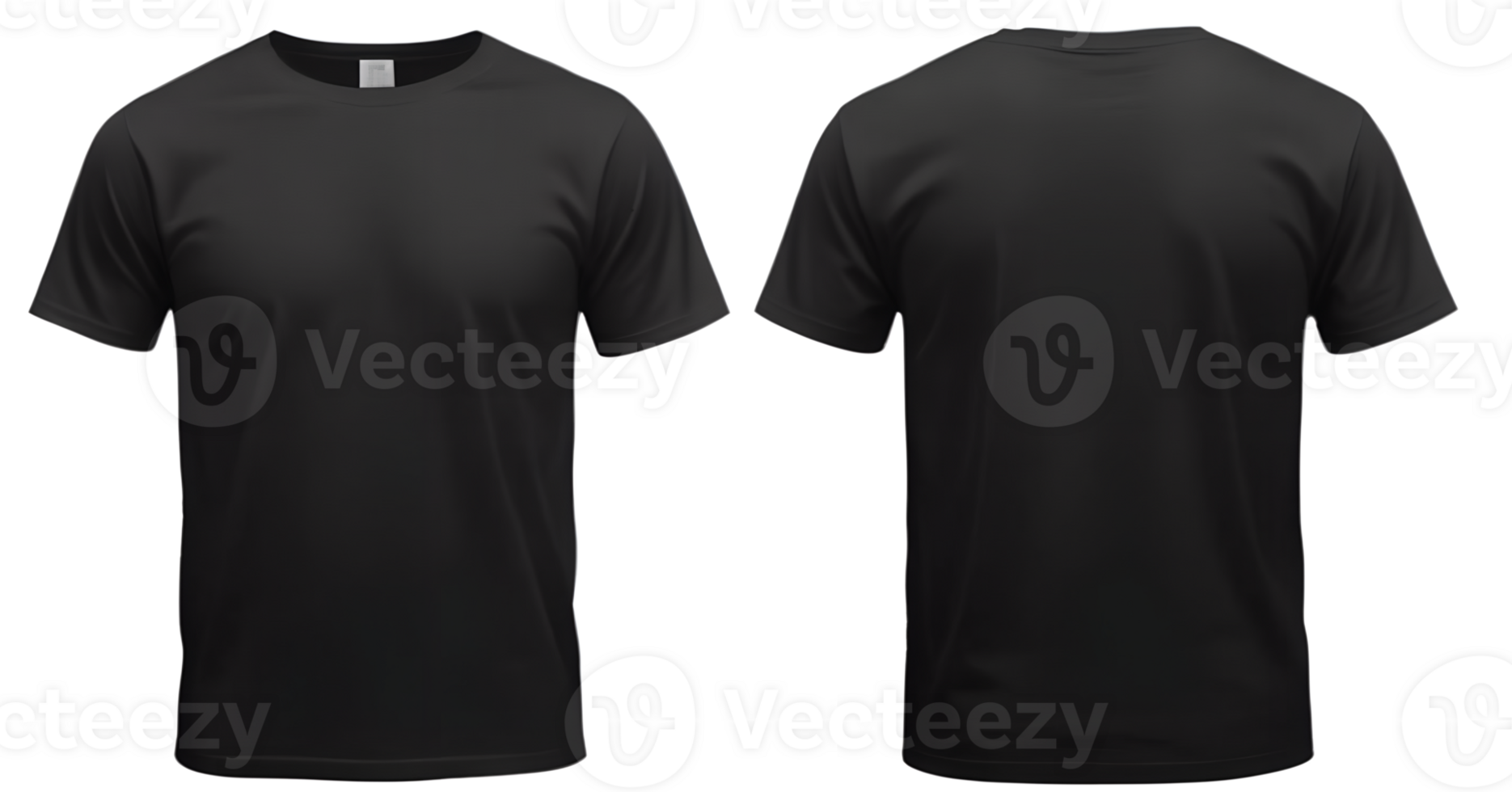A black t-shirt, front and back view, isolated on transparent background. Perfect for mockups and design presentations. png