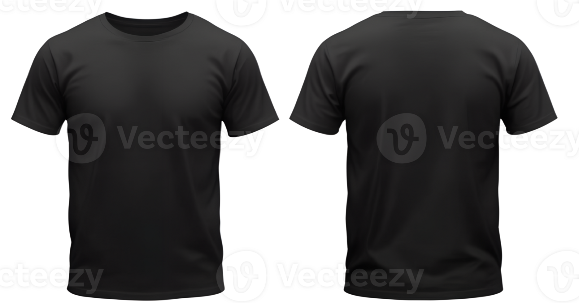 A black t-shirt, front and back view, isolated on transparent background. Perfect for mockups and design presentations. png