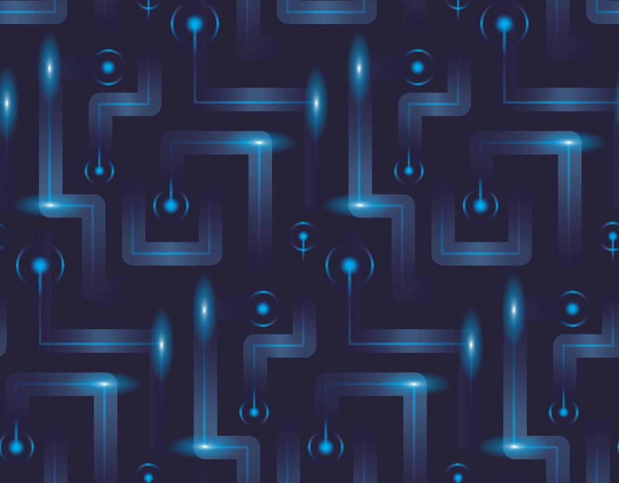 Seamless futuristic adstract pattern, digital background in hi-tech style, dark. Microcircuit on a dark background glows with glowing bulbs. vector