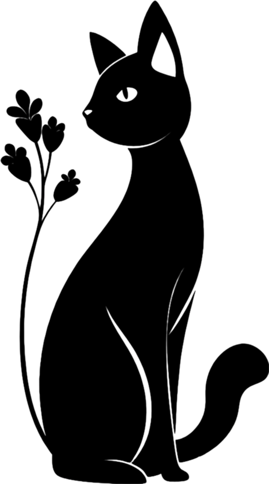 Floral Cat Silhouette, Elegant Black Stencil Art. AI-generated. png