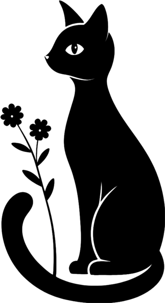 Floral Cat Silhouette, Elegant Black Stencil Art. AI-generated. png
