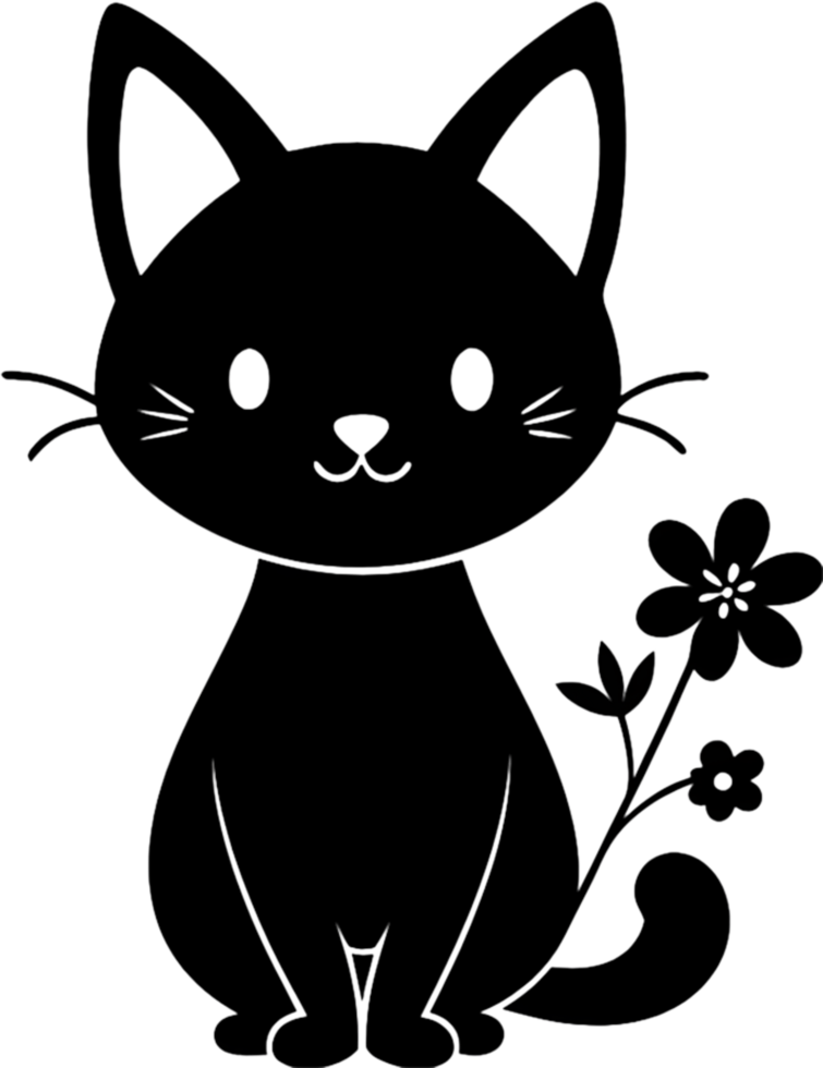 Floral Cat Silhouette, Elegant Black Stencil Art. AI-generated. png