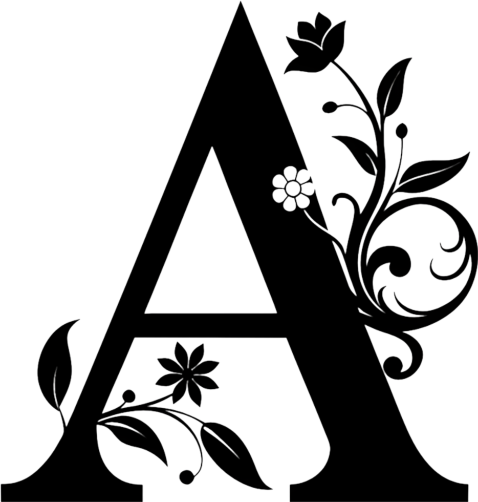 Floral Accented Black Stencil Letter A. AI-generated. png