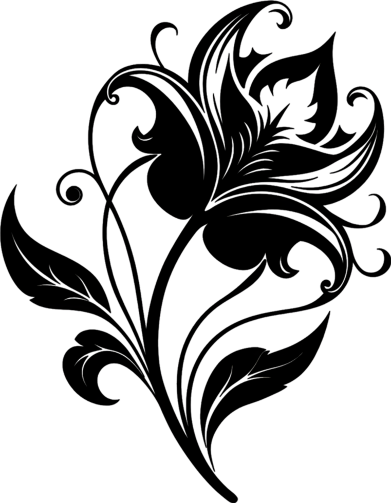 Elegant Art Nouveau Damask Floral Curve Clipart. AI-generated. png