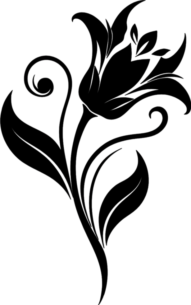Elegant Art Nouveau Damask Floral Curve Clipart. AI-generated. png