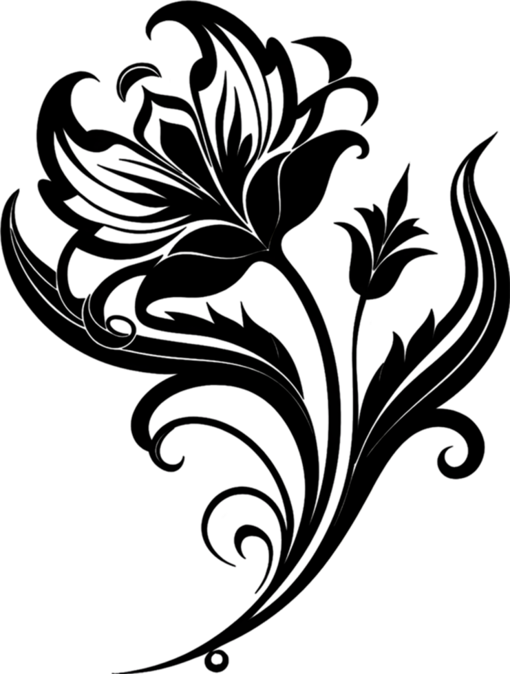 Elegant Art Nouveau Damask Floral Curve Clipart. AI-generated. png