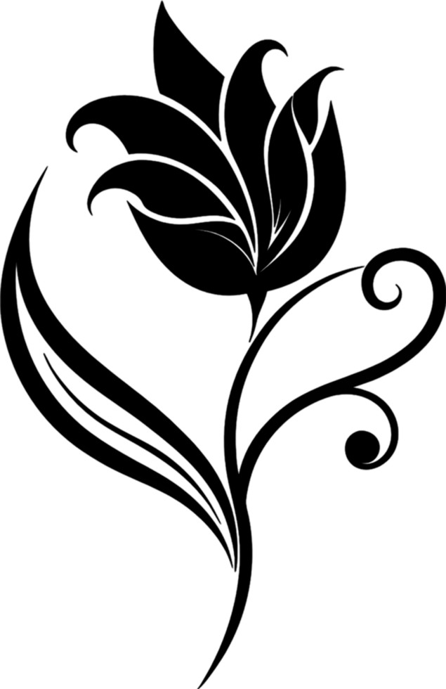 Elegant Art Nouveau Damask Floral Curve Clipart. AI-generated. png