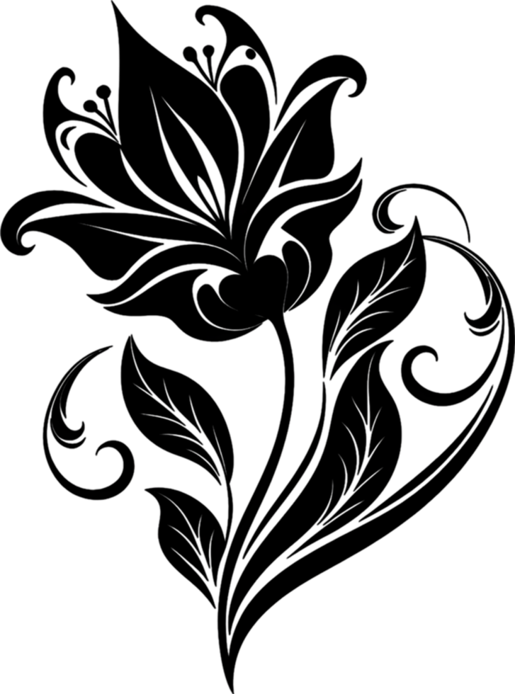 Elegant Art Nouveau Damask Floral Curve Clipart. AI-generated. png