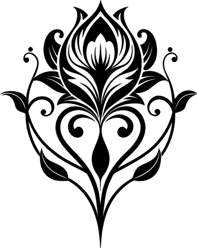 Elegant Art Nouveau Damask Floral Curve Clipart. AI-generated. png