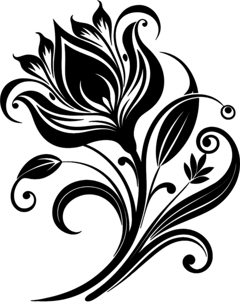 Elegant Art Nouveau Damask Floral Curve Clipart. AI-generated. png