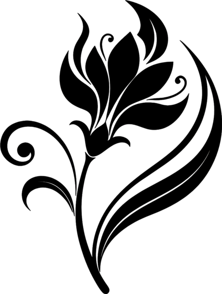 Elegant Art Nouveau Damask Floral Curve Clipart. AI-generated. png