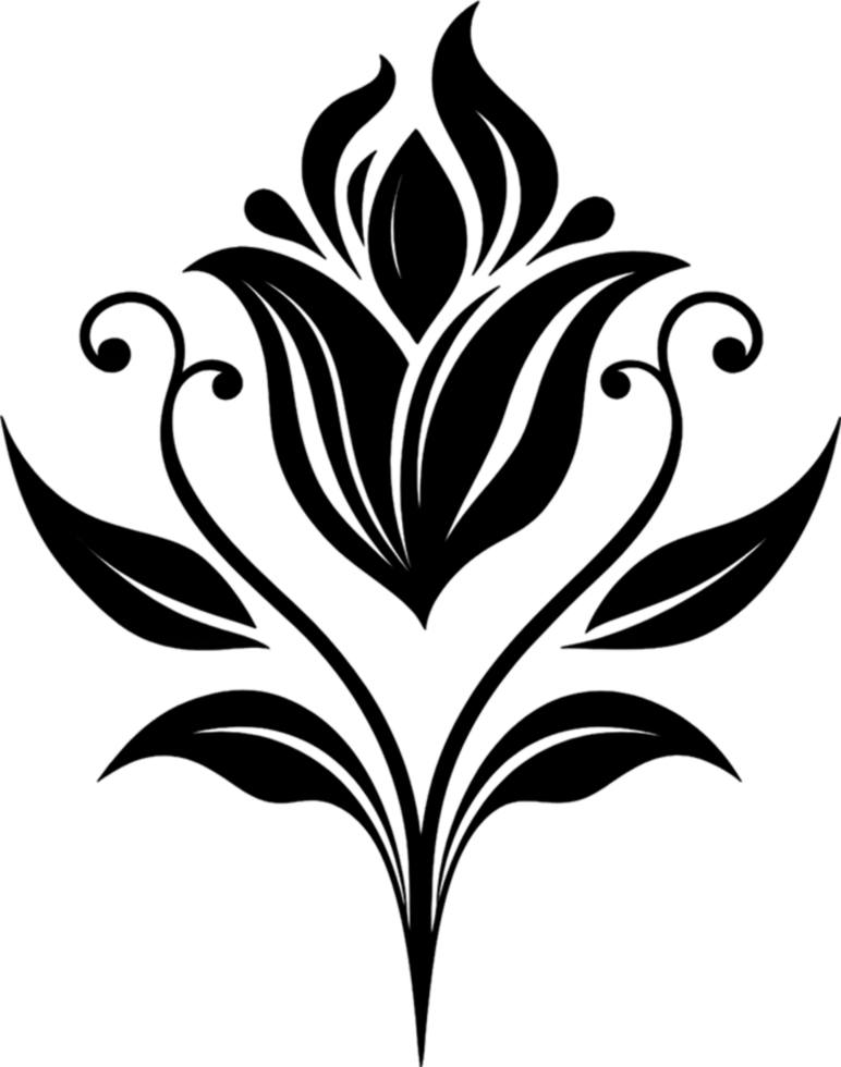 Elegant Art Nouveau Damask Floral Curve Clipart. AI-generated. png
