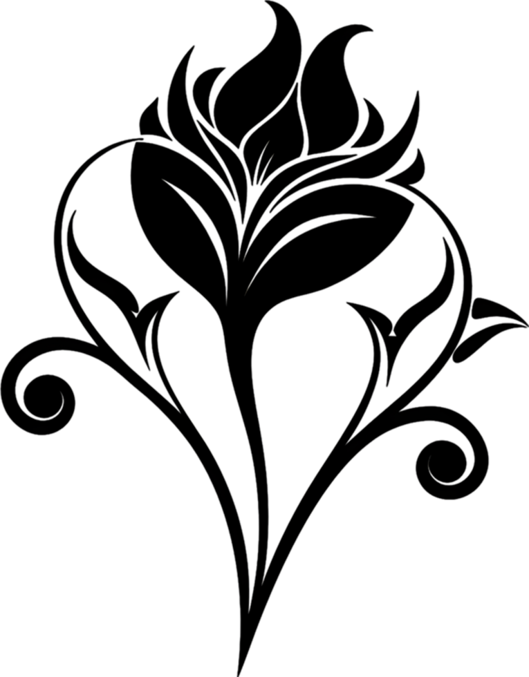 Elegant Art Nouveau Damask Floral Curve Clipart. AI-generated. png