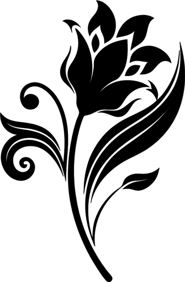 Elegant Art Nouveau Damask Floral Curve Clipart. AI-generated. png