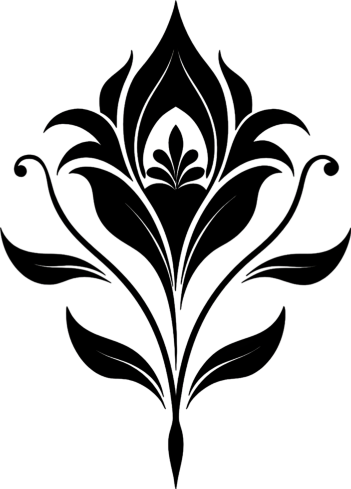 Elegant Art Nouveau Damask Floral Curve Clipart. AI-generated. png