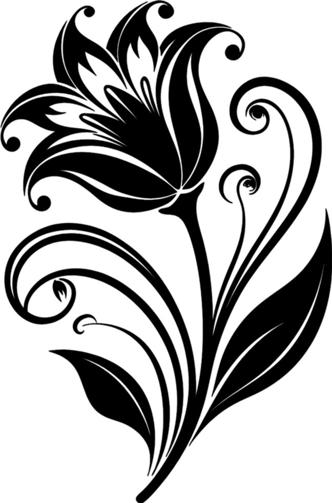 Elegant Art Nouveau Damask Floral Curve Clipart. AI-generated. png