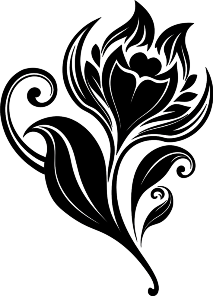 Elegant Art Nouveau Damask Floral Curve Clipart. AI-generated. png